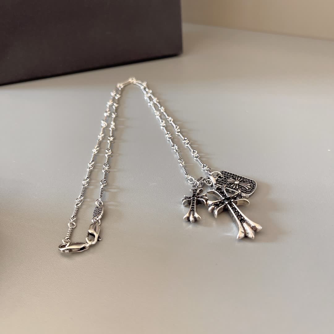 Chrome Hearts Silver Cross Pendant Necklace
